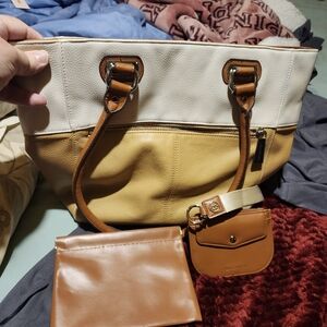 Stylish Tan and Cream Women's Tote Bag By Tignanello